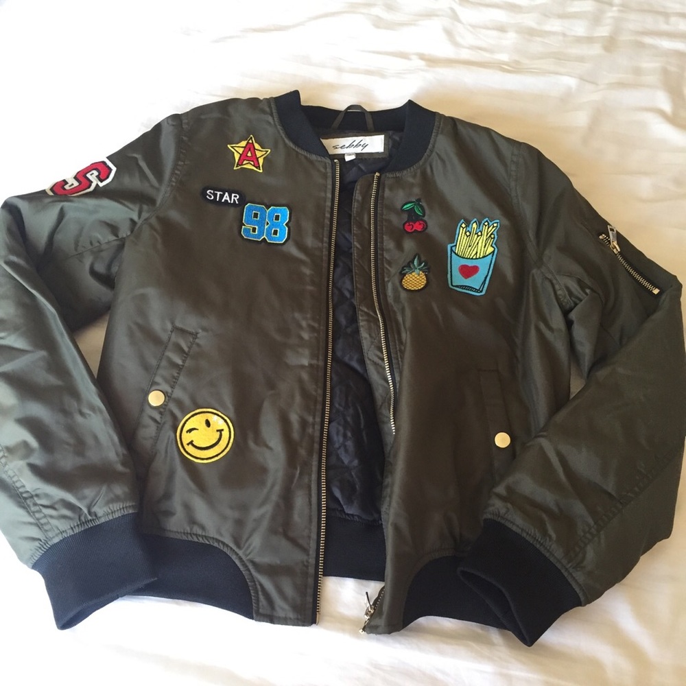 Green patch bomber jacket